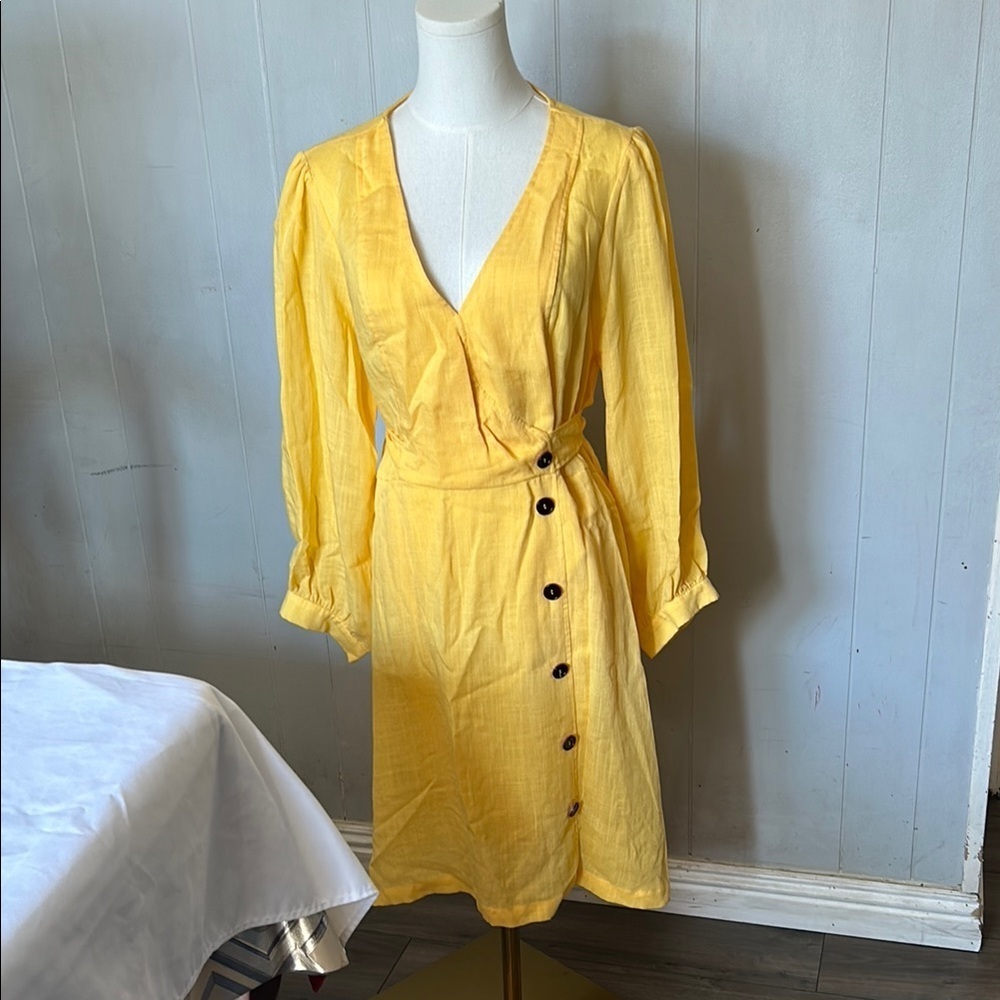 Yellow Asymmetrical Wrap Sundress - Picture 2 of 7